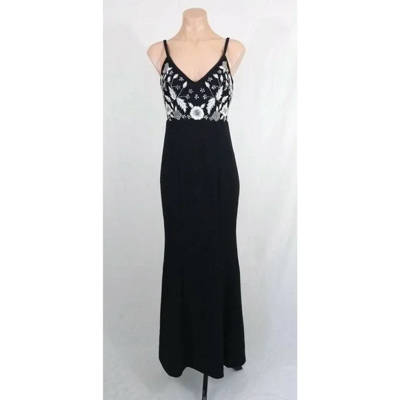Aidan Mattox | Dresses | Aidan Mattox Black Hand Beaded Long Dress Evening  Gown Size 4 | Poshmark